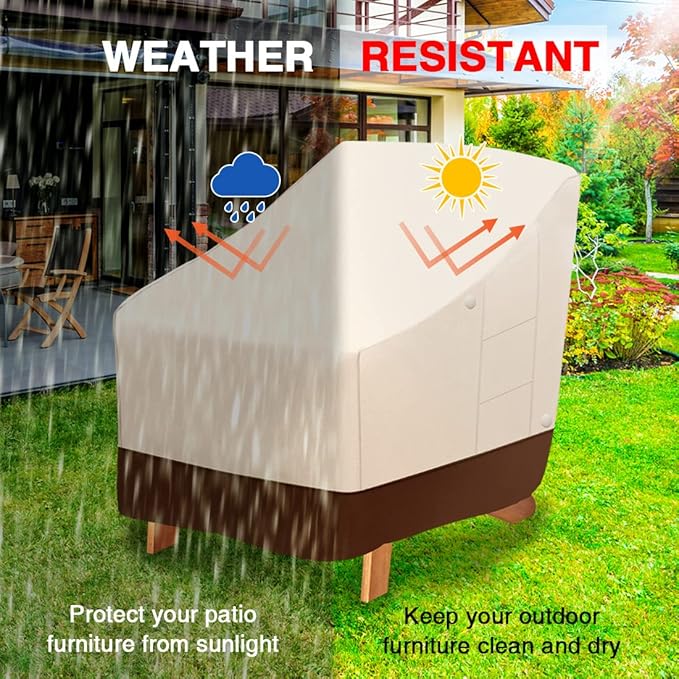 Tuyeho Patio Chair Cover 2 Pack, 40 x 37 x 30 inch, 900D Heavy Duty Outdoor Adirondack Chair Cover, Waterproof & Weather Resistant for Your Patio Lounge Deep Seat Chair (Beige & Brown)