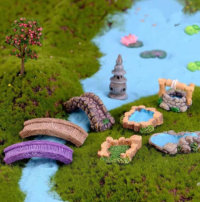 Mini Fairy Garden Accessories Kit, Micro Landscape Decoration Pond Bridge Ornaments, Miniature Figurines for Potted Plant Bonsai Terrarium Decor Little Brown Plank Bridge(ZS193)
