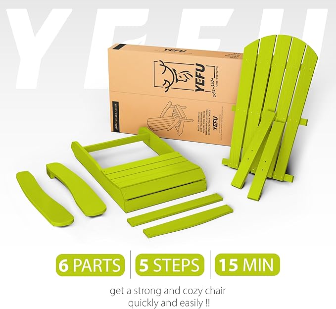 YEFU Adirondack Chairs Set of 8: Plastic Adirondack Chairs - Patio Chairs with Wood Texture - Outdoor Chair HIPS - Lawn Fire Pit Deck Porch Garden Chairs for Adults(Kelly Green)