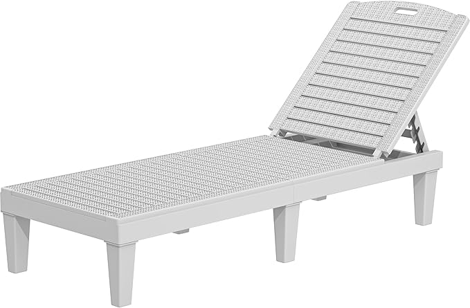 YITAHOME Outdoor Chaise Lounge Chair, Plastic Pool Chaise Lounge with 5-Position Backrest, Easy Assembly & Waterproof for Patio & Poolside, Grayish-White