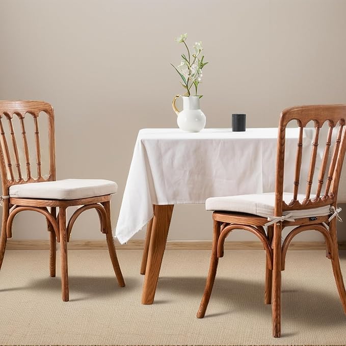 Battilo Chair Cushions for Dining Chairs with Ties, Indoor/Outdoor Kitchen Chair Pad with Non-Slip Backing, Dining Seat Cushion with Machine Washable Removable Cover, 16"x16"x2", Set of 2, Beige