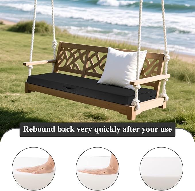 SHACOS Outdoor Bench Cushions 48 x 16 Inch, 3.2 Inch Thick High-Density Bench Cushion, Waterproof & Fade-Resistant Removable Cover with Ties, Bench Seat Cushions for Patio Garden Furniture, Black