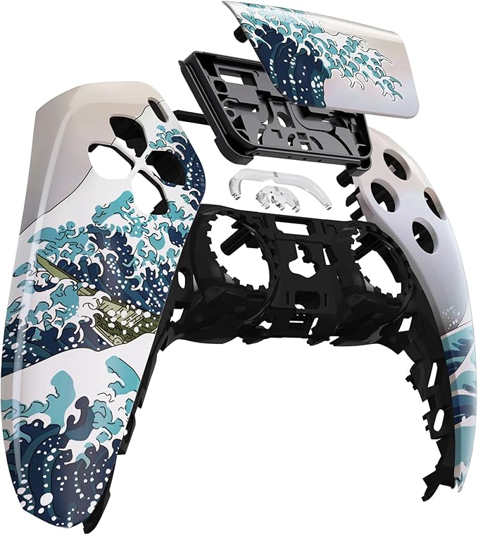 eXtremeRate The Great Wave Touchpad Front Top Shell Compatible with ps5 Controller BDM-010 020 030 040 050, DIY Replacement Shell Custom Touch Pad Cover Compatible with ps5 Controller