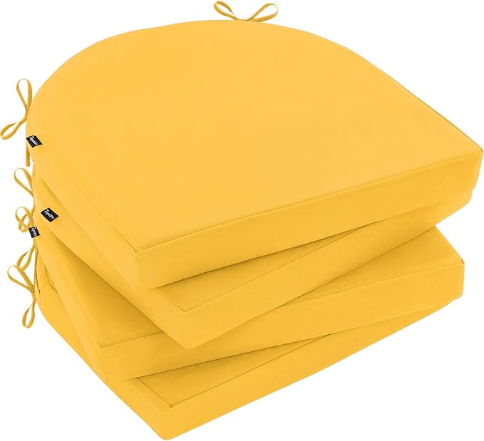 Topotdor Outdoor Chair Cushions Set of 4, 19"x19"x3" Waterproof Patio Chair Cushions for Outdoor Furniture, Round Corner Outdoor Seat Cushions Color Fastness Chair Pads with Ties, Yellow
