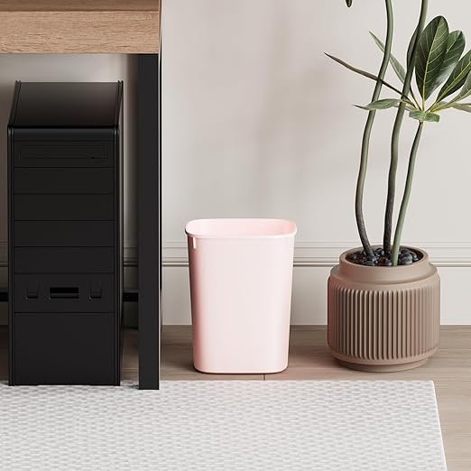 CEROELDA Bathroom Trash Can with Lid, 10L/2.6 Gal Small Garbage Can with Press Top Lid, Slim Plastic Waste Basket for Toilet, Office, Bedroom(Pink)