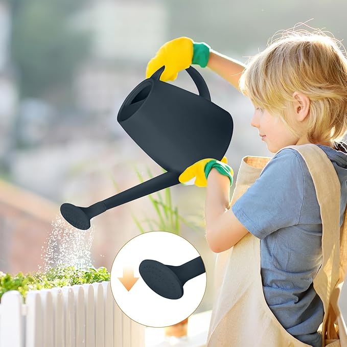 Watering Can - for Indoor and Outdoor House Plant Garden - with Long Spout - 1/2 Gallon - Black