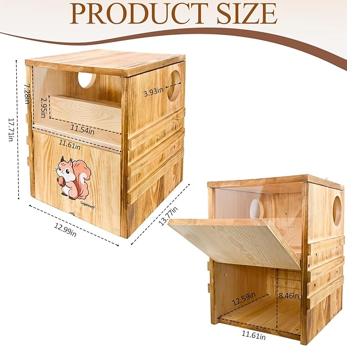 Large Outdoor 2-in-1 Squirrel House and Feeder with Secure Den Box and Nesting Box, Durable Squirrel Box for Backyard, Ideal Squirrel Houses for Outside and Chipmunk House