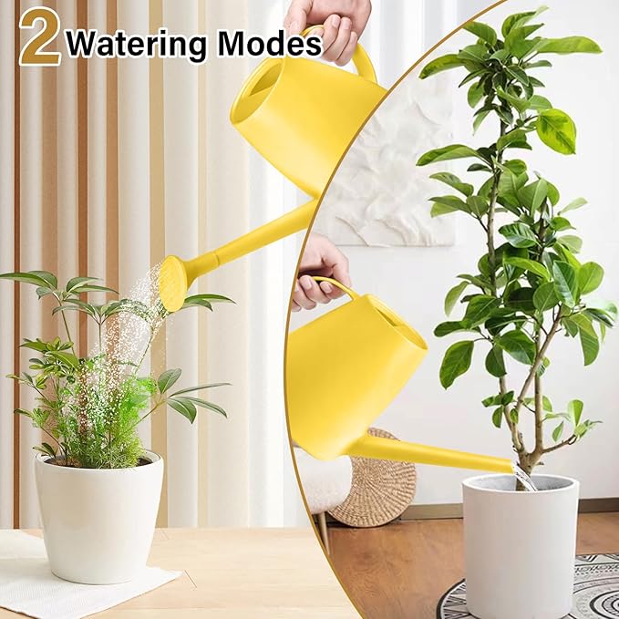 Plastic Watering Can - for Indoor and Outdoor House Plant Garden - with Long Spout - 1/2 Gallon - Yellow