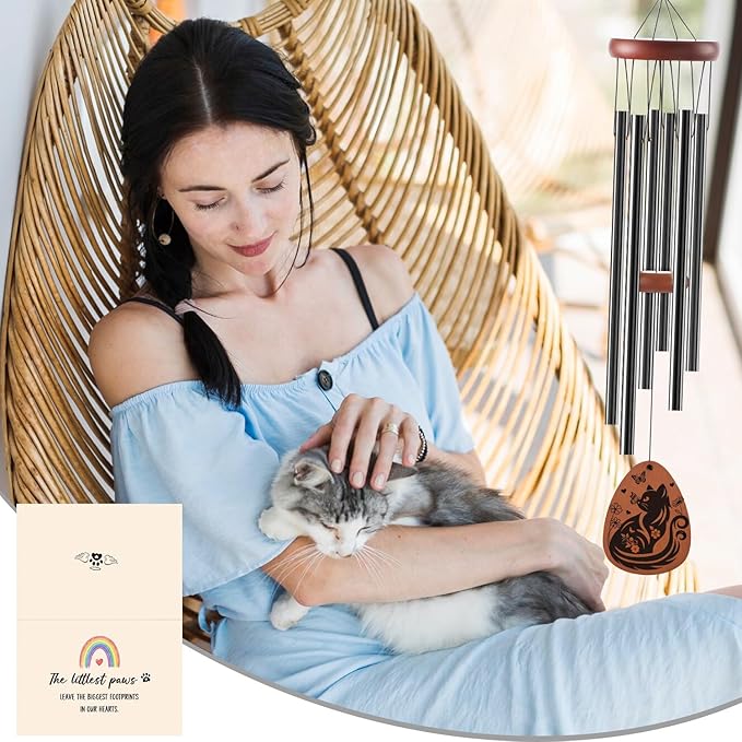 Memorial Gifts for Loss of Cat - Rainbow Bridge Pet Memorial Wind Chimes for Loss of Cats Pet Sympathy Remembrance Gift in Memory of Cat Wind Chimes for Outside Garden Patio Condolence