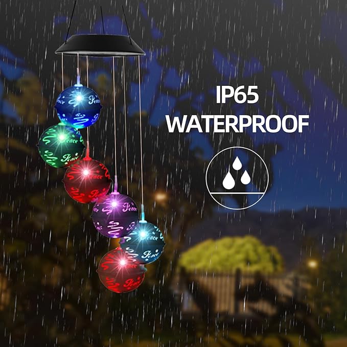 Solar Wind Chimes for Outside, Birthday Grardening Gifts for Mom Grandma Women, Color Changing Ball Christmas Decorations Wind Chimes Outdoor Solar Hanging Lights for Garden Yard Patio Party