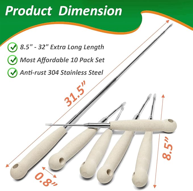 Marshmallow Roasting Sticks Set of 10-32 Inch Extendable Smores Sticks for Fire Pit Long, Telescoping Camping Skewers for Smores Kit, Hot Dog Sticks for Campfire Bonfire Party Supplies