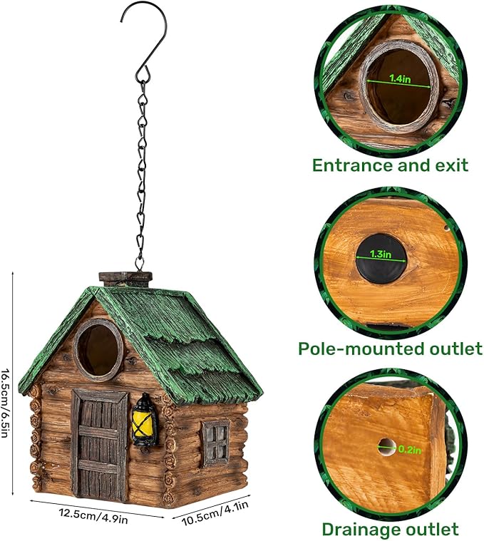 Bird House for Outside, Resin Bluebird House for Outdoors Finches, Cardinals and Yellow Finches Wild Bird Nesting, 5 Years Weatherable Decorative Stone Hanging Birdhouse for Yard Garden Decor