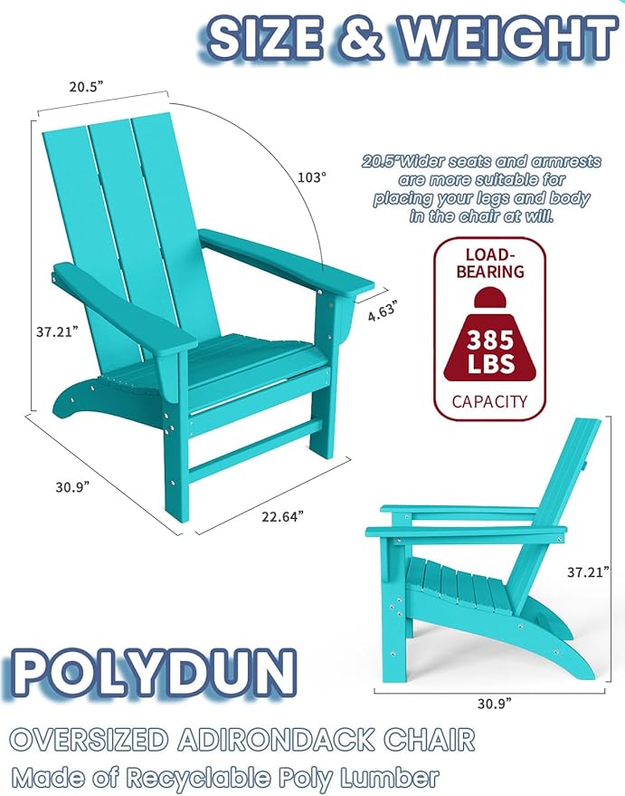 Modern Adirondack Chairs Set of 8, HDPE Plastic Patio Chairs for All Weather, Fire Pit Chair, Outdoor Lawn Chairs for Deck, Porch, Backyard, Garden, Aruba Blue