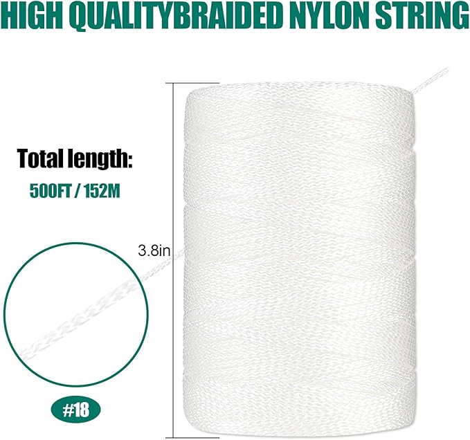 Romeda Mason line #18, 500 Ft Length String Line, Mason Line String, Construction String, White String, Twine String for Gardening, Braided Mason Line, Masonry String Lines, String Lines