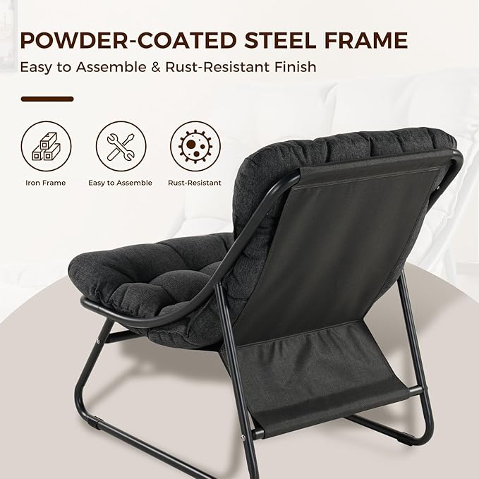 Grand patio Outdoor Lounge Chair with Ottoman, Comfy Sling Recliner Chair with Puffy Cushion and Foot Stool, Modern Patio Lounge Set for Porch Deck Garden, Dark Gray