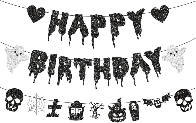 Black Glitter Halloween Happy birthday Banner Halloween Banner Party Decorations Party Supplies Decoration Birthday Decorations Baby Shower Unisex Decoration