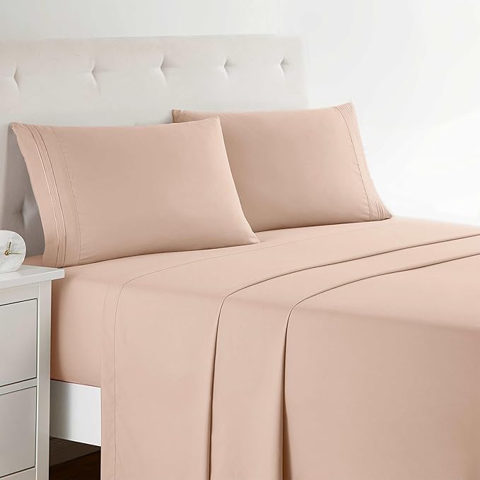Clara Clark Bed Sheets, Premier 1800 Series 4 Piece Bed Sheet Set, Deep Pocket, Wrinkle, Fade, Stain Resistant, Luxury Soft Bedding Sheets & Pillowcases, King, Peach