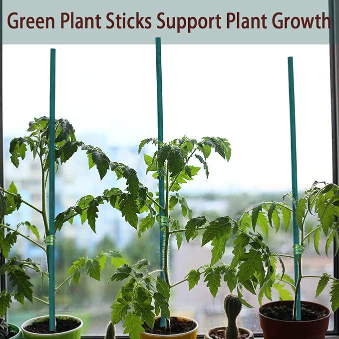 50 Pcs Plant Sticks Green Plant Stakes, Plant Support Garden Stakes for Indoor and Outdoor Plants, GAGINANG Sturdy Garden Wood Bamboo Sticks, Floral Plant Stakes for Garden Potted Plants（15 Inches）
