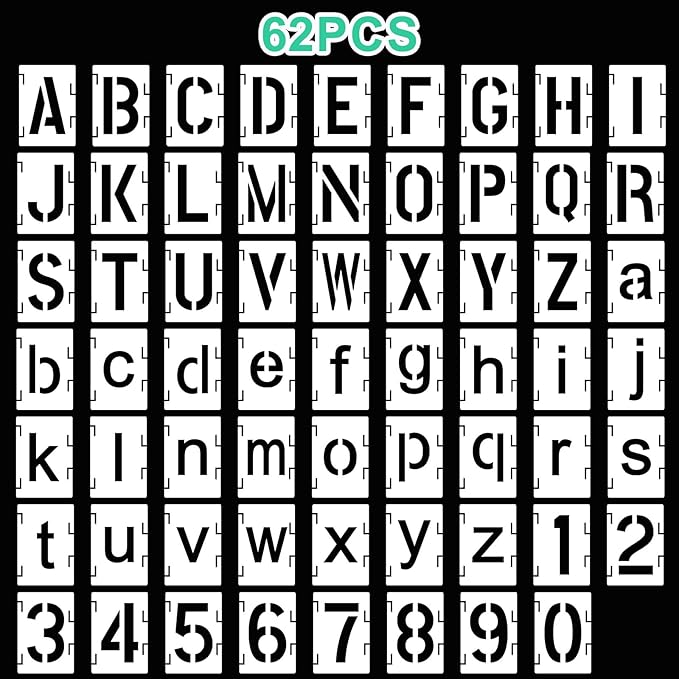 Augshy 2 Inch Letter Stencils for Painting, 56 Pcs Reusable Interlocking Letter Stencils for Crafts Alphabet Art Craft Stencil Plastic Templates for Wood Wall Fabric Rock Signage