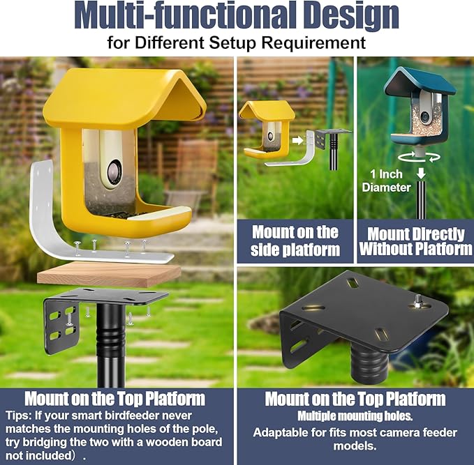 Gtongoko Smart Bird Feeder Pole Squirrel Proof 1-Inch Dia 79 Inch Bluebird House Pole for Outdoors Squirrel Baffles for Feeders Weather Station Heavy Duty Metal Mounting Kit Black