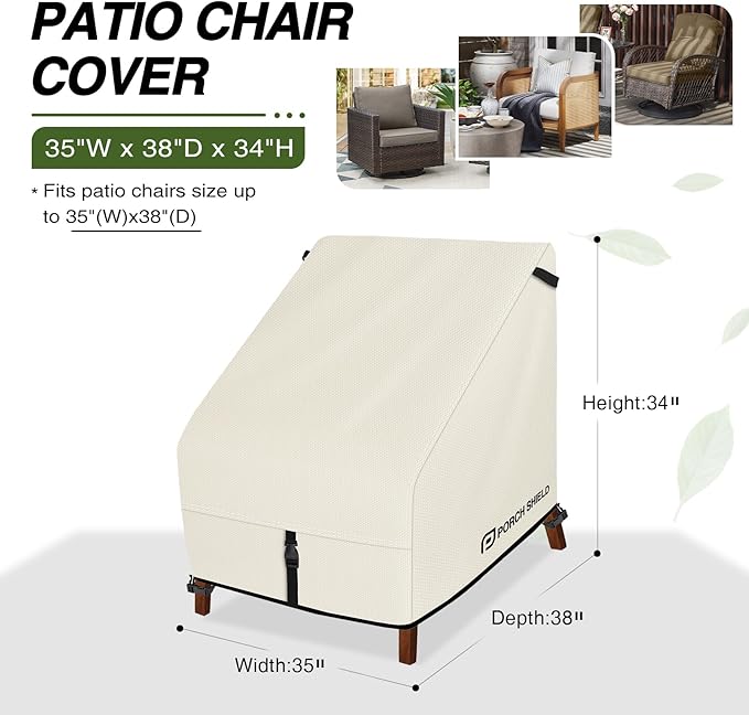 Porch Shield Patio Chair Covers - Waterproof Outdoor Lounge Deep Seat Adirondack Chair Cover 2 Pack - 35W x 38D x 34H inch, Beige