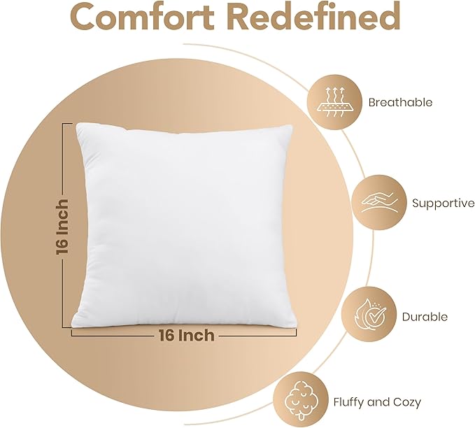 Utopia Bedding Outdoor Pillow Inserts 16 x 16 Inches (Pack of 2, White), Water Resistant Garden Throw Pillows for Patio and Porch Furniture