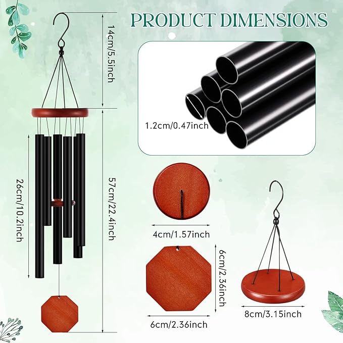 Leinuosen Wind Chimes for Outside Wind Chimes Outdoors Deep Tones 28" with 6 Aluminum Tubes Memorial Sympathy Windchime for Valentine Tree Decor Garden Courtyard Mom Loved One Gifts(Octagon,Black)