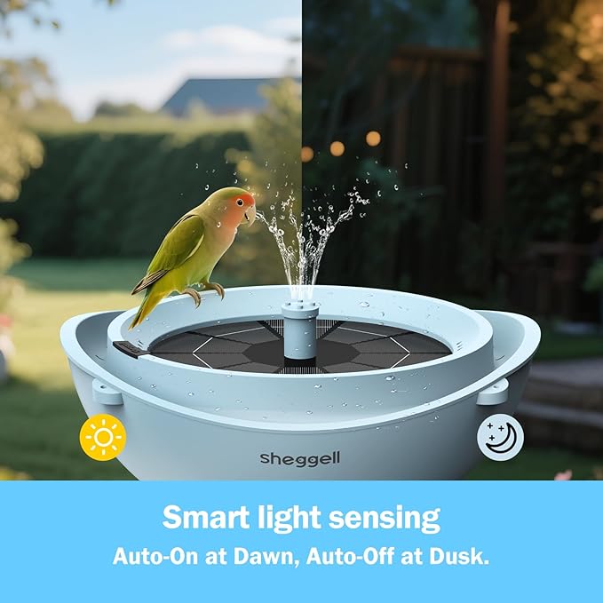 Sheggell Smart Bird Bath, 2L Large Capacity with Water Circulating Filtration, Solar Bird Bath with 3 Fountain Modes, Hanging & Freestanding Design, IPX6 Waterproof, Birdbath for Yard