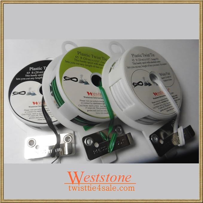 Weststone 1pcs 65ft (20m) Black Plastic Twist Tie Roll with Cutter - Flat