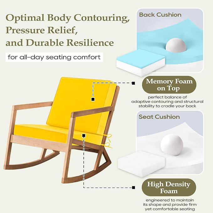 Wellsin Outdoor Cushions for Patio Furniture, Waterproof Outdoor Seat Cushions with Ties and Handle, Outdoor Cushions 24 X 24, Outdoor Deep Seat Cushions with Removable Cover, Yellow