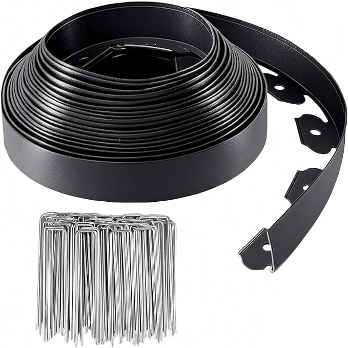 49FT Landscape Edging, 3 Inch Tall Plastic Garden Edging Border, Edging for Landscaping with 75 Pcs Metal Spikes, Flexible Tool-Free Lawn Edging for Flower Bed, Yard, Paving, Pathway
