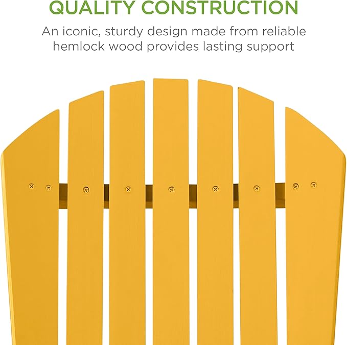 Best Choice Products Folding Adirondack Chair Outdoor Wooden Accent Furniture Fire Pit Lounge Chairs for Yard, Garden, Patio w/ 350lb Weight Capacity - Marigold Yellow