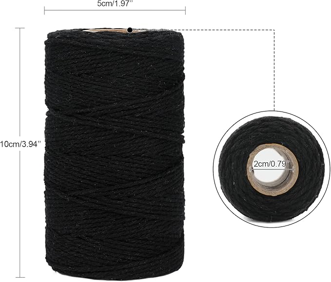 G2PLUS Black String, 2MM 328 Feet Natural Cotton String for Crafts, Black Cotton Bakers Twine String, Packing String for Gift Wrapping, DIY Arts and Crafts, Halloween, Christmas Decor
