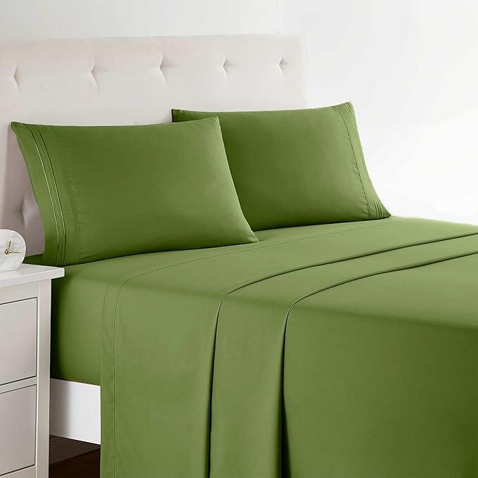 Clara Clark Bed Sheets, Premier 1800 Series 4 Piece Bed Sheet Set, Deep Pocket, Wrinkle, Fade, Stain Resistant, Luxury Soft Bedding Sheets & Pillowcases, California King, Calla Green