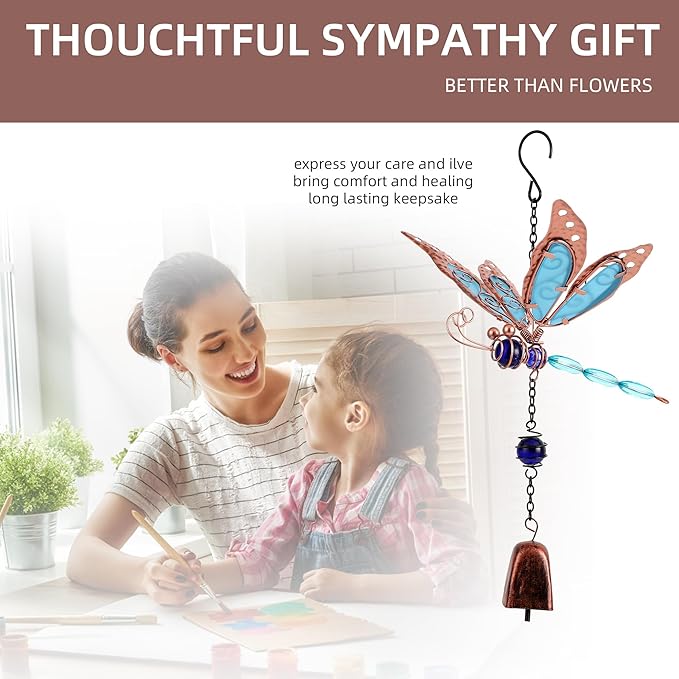 Dragonfly Wind Chimes, Garden Glass Bell Glow Wind Chimes for Home, Party, Festival Decor, Garden Decoration Indoor/Outdoor,Lifelike Dragonfly Deep Tone Style