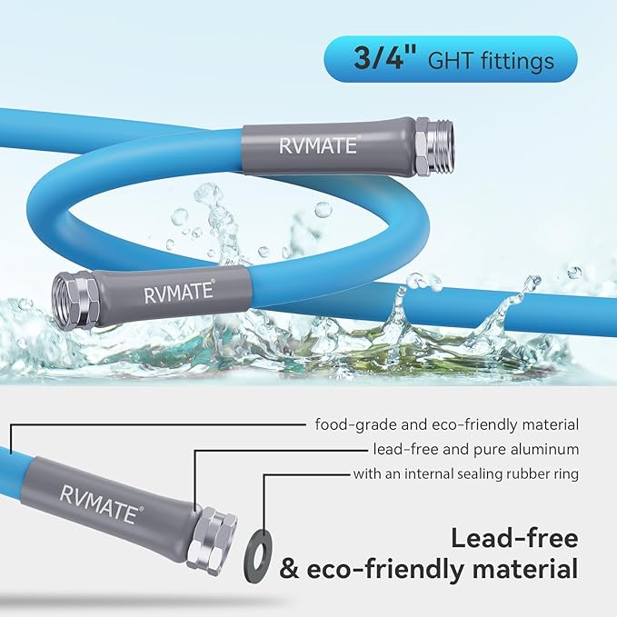 RVMATE RV Water Hose 75FT, 5/8” Inner Diameter Drinking Water Hose Lead-free, No Leaking Garden Hose For RV/Trailer/Camping, RV Accessories