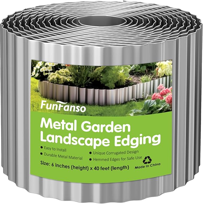 Metal Garden Edging Border, 6IN x 40FT Corrugated Landscape Edging for Landscaping, Sturdy Steel Lawn Edging for DIY Flower Bed Edging Tree Fence Yard Pathway