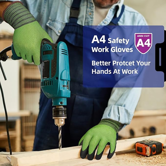 Schwer 6 Pairs A4 AIR-SKIN Cut Resistant Work Gloves AR5907 with Extreme Lightweight & Thin, Food Grade Gloves with Water-Based PU Coating, Grip Glove for Fishing, Gardening, Touchscreen, S
