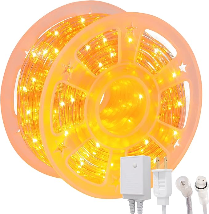 Waterproof LED Rope Lights, Connectable & Flexible with 8 Modes, Outdoor Lighting for Deck, Garden, Pool, Patio & Christmas Decor (Orange, 100ft)
