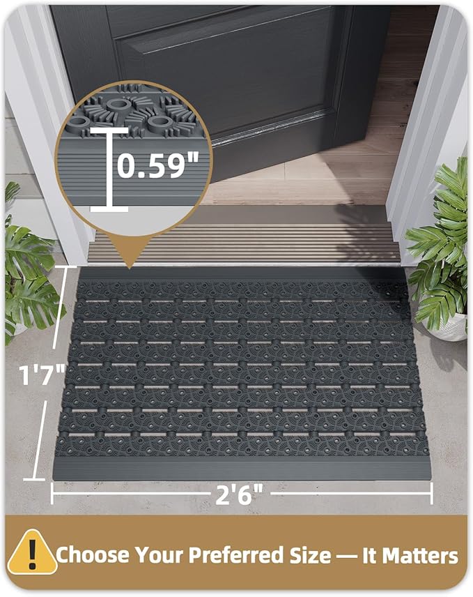 Color&Geometry Outdoor Mats for Front Door All Weather, 19"x30" Non Slip Low Pile Outside Door Mats, Dirt Trapping Waterproof Doormat Entrance, Grey Welcome Matt