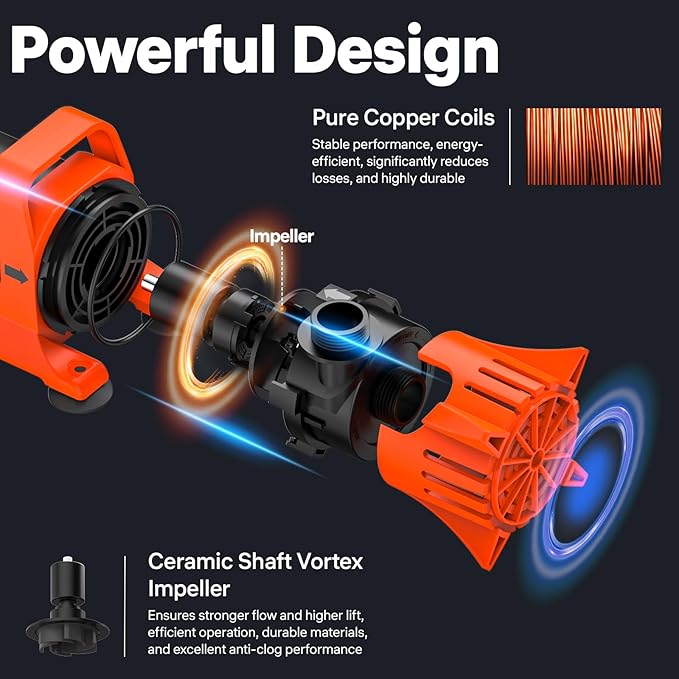 DOKO 4500GPH Submersible Water Pump, 180° Ajustable Pond Pump with 20FT Power Cord 220W Ultra Quiet Aquarium Pump for Pond, Fountain, Waterfall, Fish Tank, Hydroponic, Statuary, Orange Black