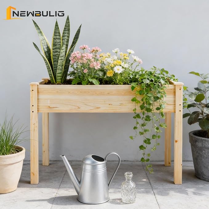 NEWBULIG Raised Garden Bed with Legs 48x24x30in,Elevated Wood Planter Box Stand for Outdoors Garden Balcony Courtyard, Natural Wood 300 Pound Capacity, for Planting Herbs Flowers Vegetables