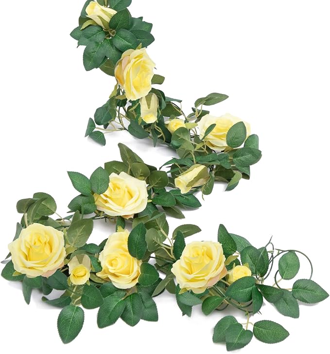 U'Artlines 5 Pack Artificial Yellow Rose Vines Floral Garlands Total 32.5 Ft Fake Vine Silk Flower Garland for Indoor Outdoor Home Wedding Arch Garden Wall Decoration(Yellow,5pcs)