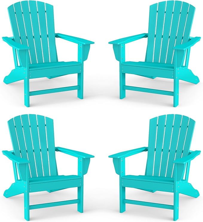 BRIOPAWS Adirondack-Chairs-Set of 4 | Fire Pit Chair | Oversized | HDPE Plastic | Weather Resistant | for Deck Outdoor Poolside Campfire | Aqua
