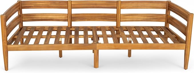 Christopher Knight Home Kavets 76.25'' W Outdoor 3 Seater Sofa with 5" Cushion, Acacia Wood Patio Sofa, Modern Slat Panel Bench, Spacious Seating Couch for Backyard Garden Porch, Light Teak+Dark Gray