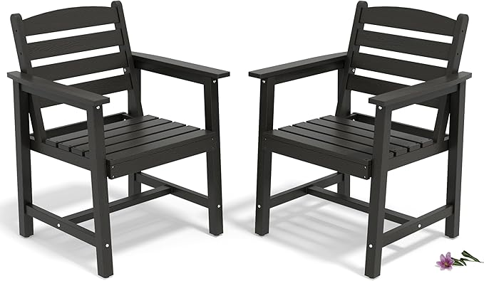 Anbuy Patio HDPE Dining Table Sets, Patio Dining Chairs Set of 2 - HDPE Outdoor Dining Chair for Various Scenes in Outdoor, Dining Room, Garden (Black)