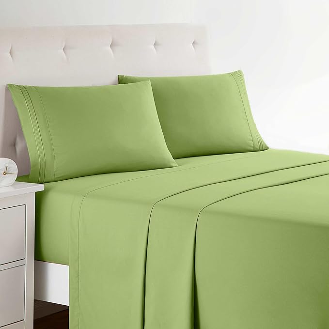 Clara Clark Bed Sheets, Premier 1800 Series 4 Piece Bed Sheet Set, Deep Pocket, Wrinkle, Fade, Stain Resistant, Luxury Soft Bedding Sheets & Pillowcases, Twin, Garden Green