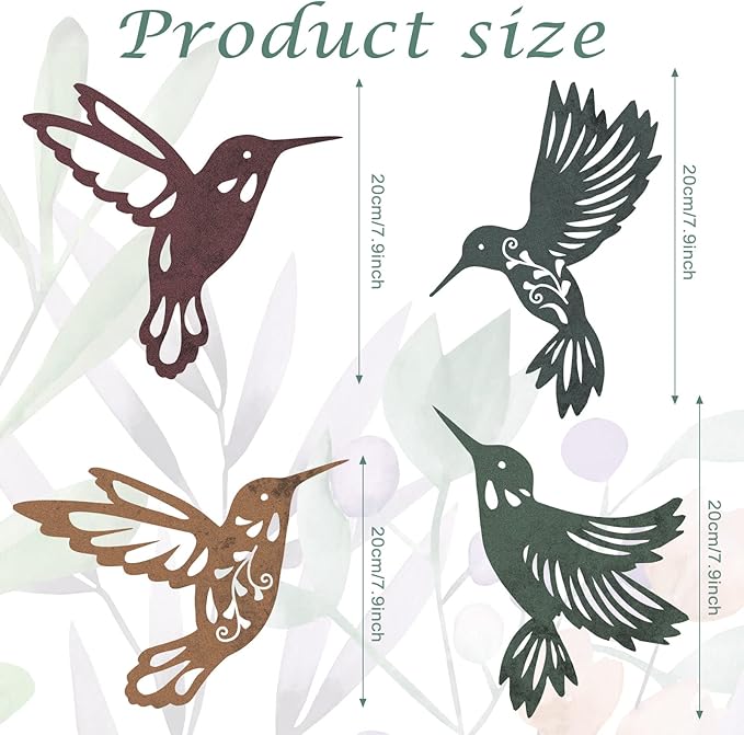 Teling 4 Pcs Metal Hummingbird Wall Art Metal Dragonfly Wall Decor for Modern Farmhouse Rustic Home Living Room Bedroom Kitchen Patio Indoor Outdoor Decor(Hummingbird)