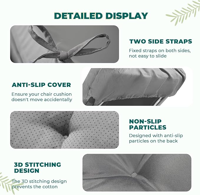 Waterproof Lounge Chair Cushion Outdoor for Chairs, Fade Resistant Patio Lounger Replacement Chaise Cushions with 6 Ties, Thickened Memory Foam Pool Chaise Chair Cushions, 76x22x4.7 Inches Bright Gray