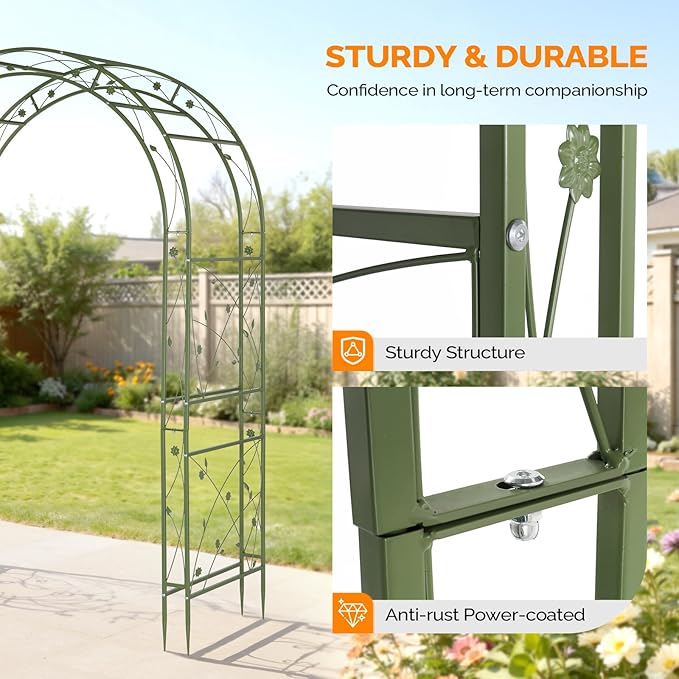 VINGLI Garden Arbor, Arch for Wedding Ceremony Party, Christmas Garden Decor Steel Garden Trellis for Plant Climbing, Pergola for Garden, Backyard, Lawn (Arch Top, Olive Green)